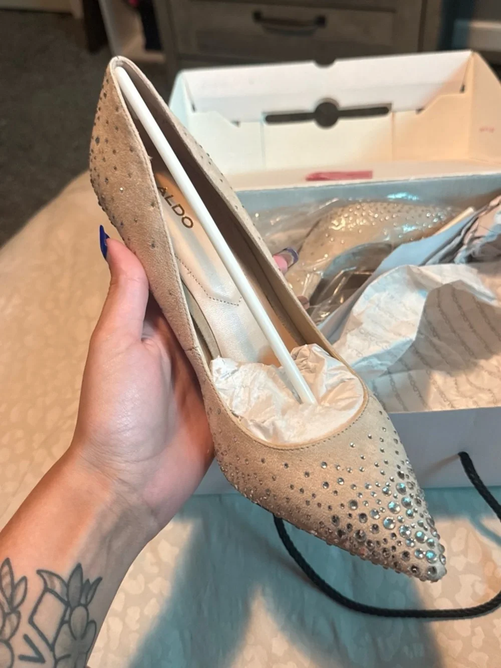 Aldo Nude Crystal-Embellished Pointed Toe Stiletto Pumps